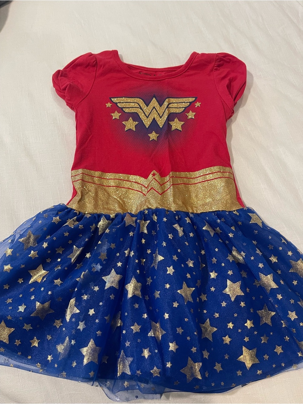 Girls Wonder Hero Costume Dress - Red, Blue & Gold